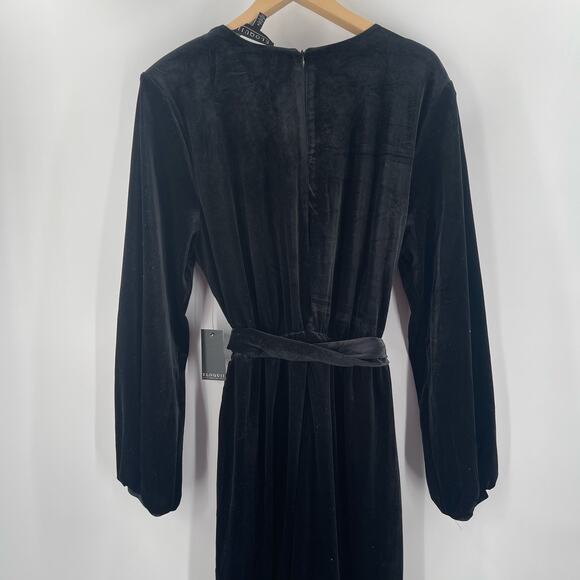 ELOQUII Jumpsuit Size 18 NWT Black Velvet Tie Belt Wide Leg Cocktail Evening - Picture 10 of 16